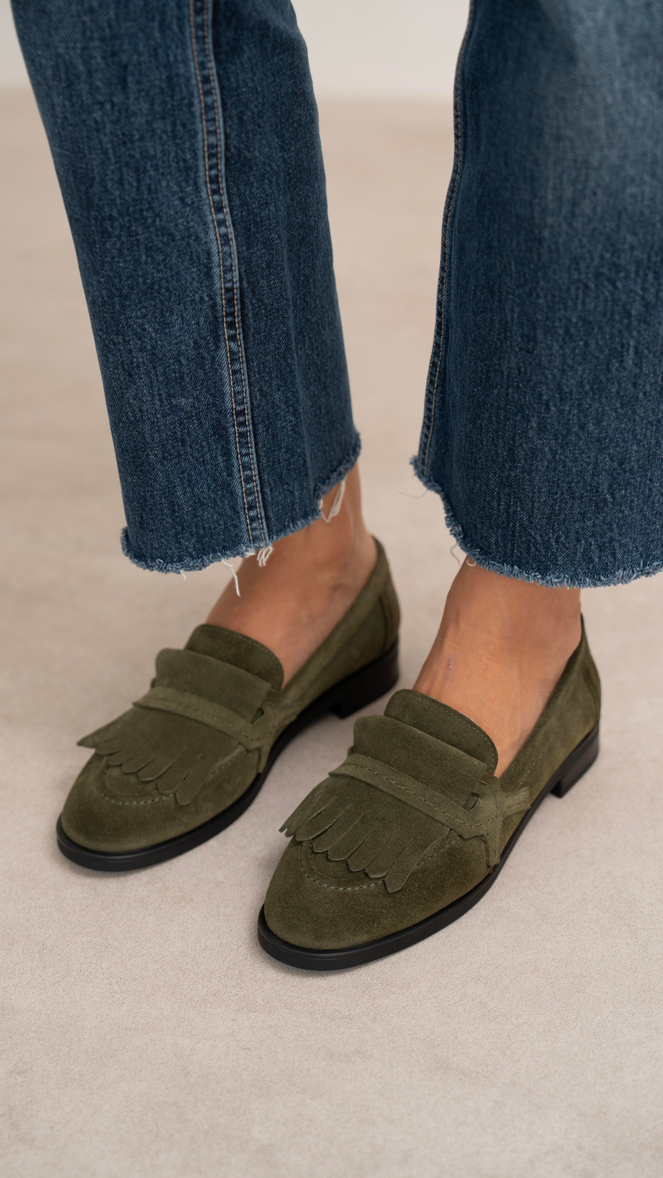 Poet Haki Süet Hakiki Deri Kadın Makosen Ayakkabı