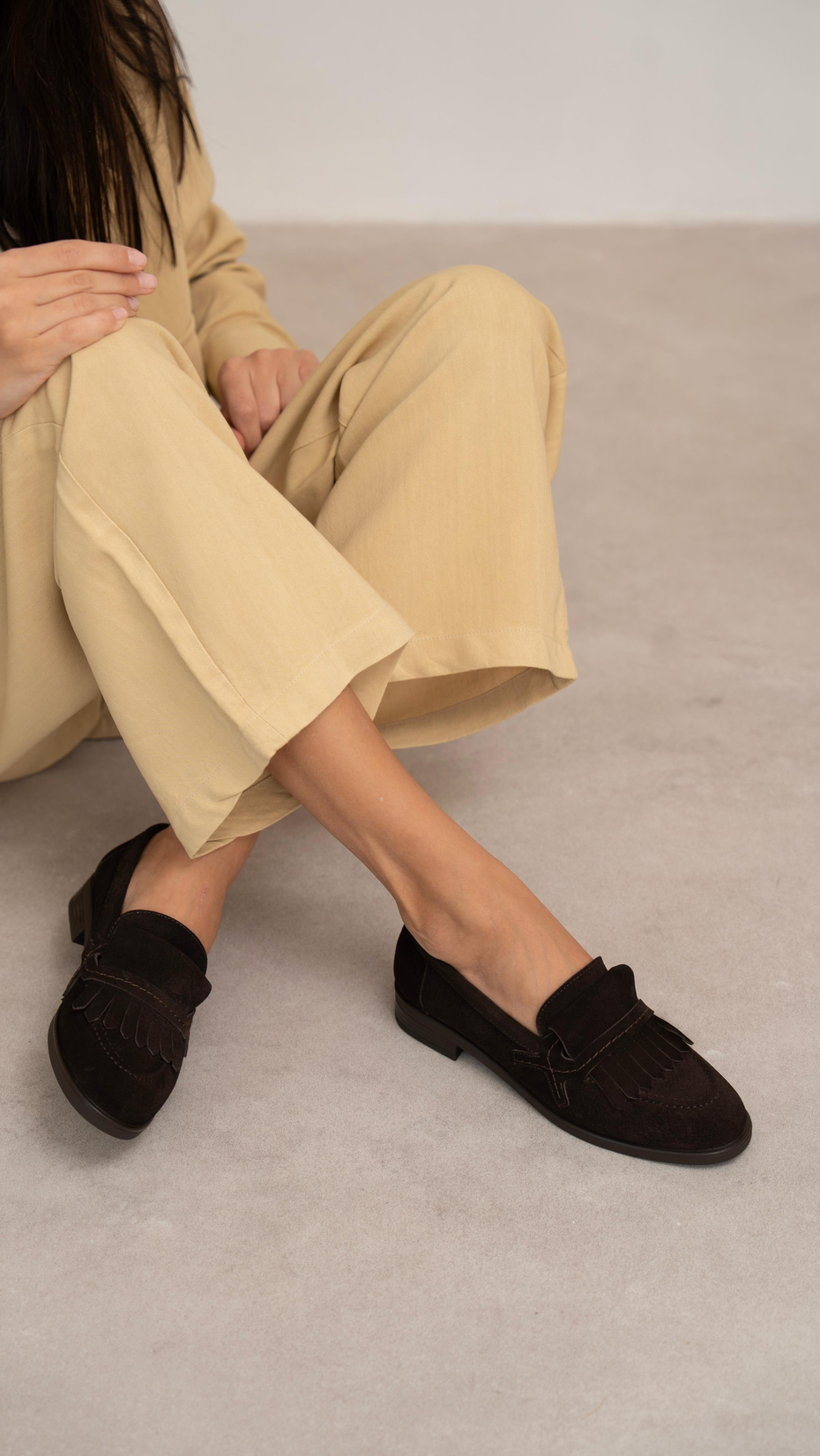 Poet Kahve Süet Hakiki Deri Kadın Makosen Ayakkabı