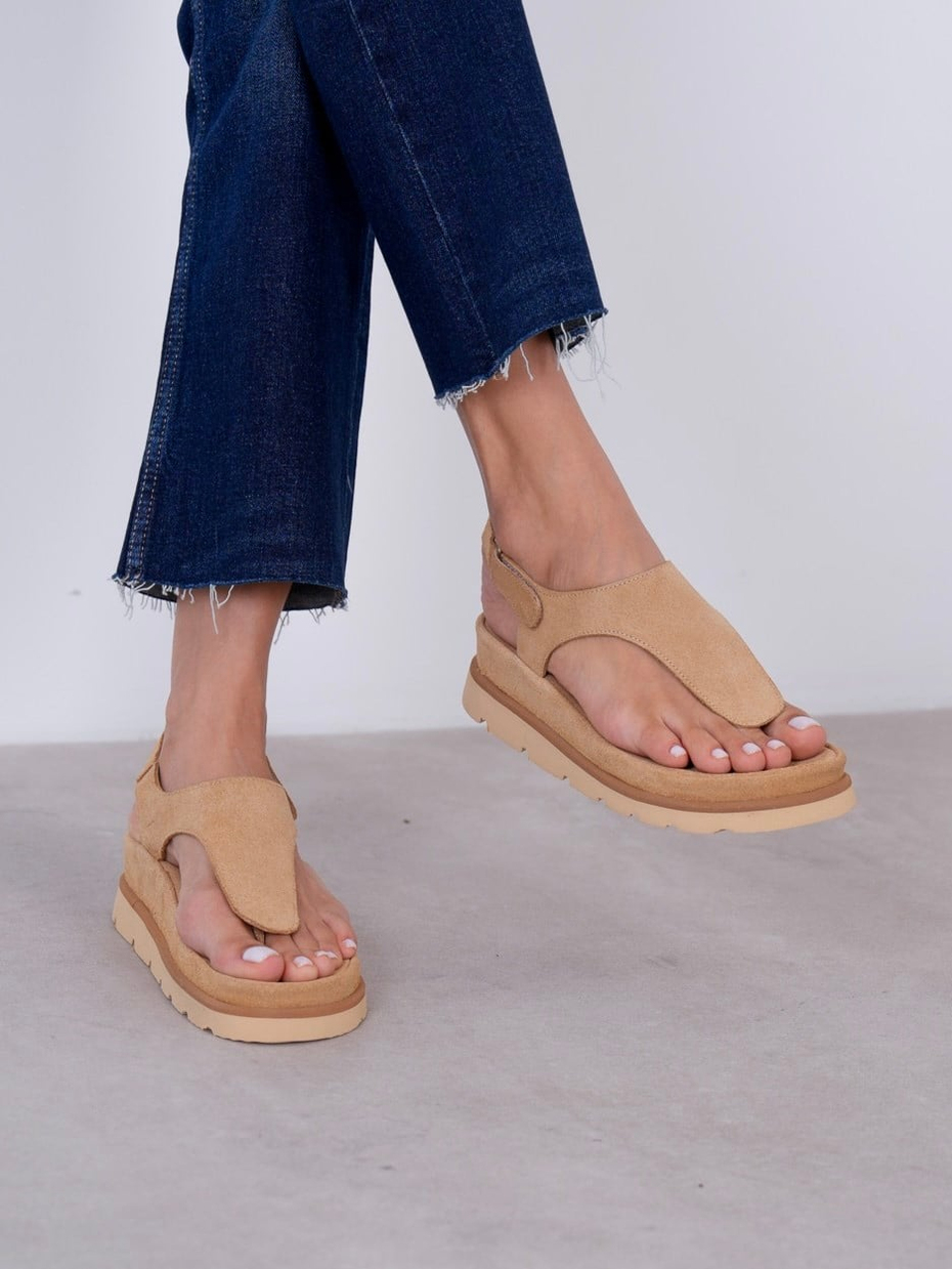 Poppy Camel Süet Hakiki Deri Kadın Sandalet