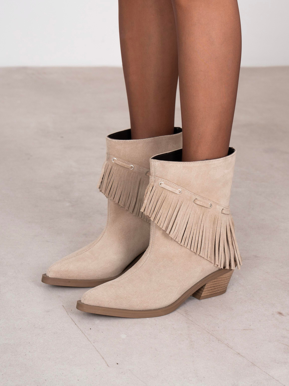 Puchi Bej Süet Hakiki Deri Kadın Bot