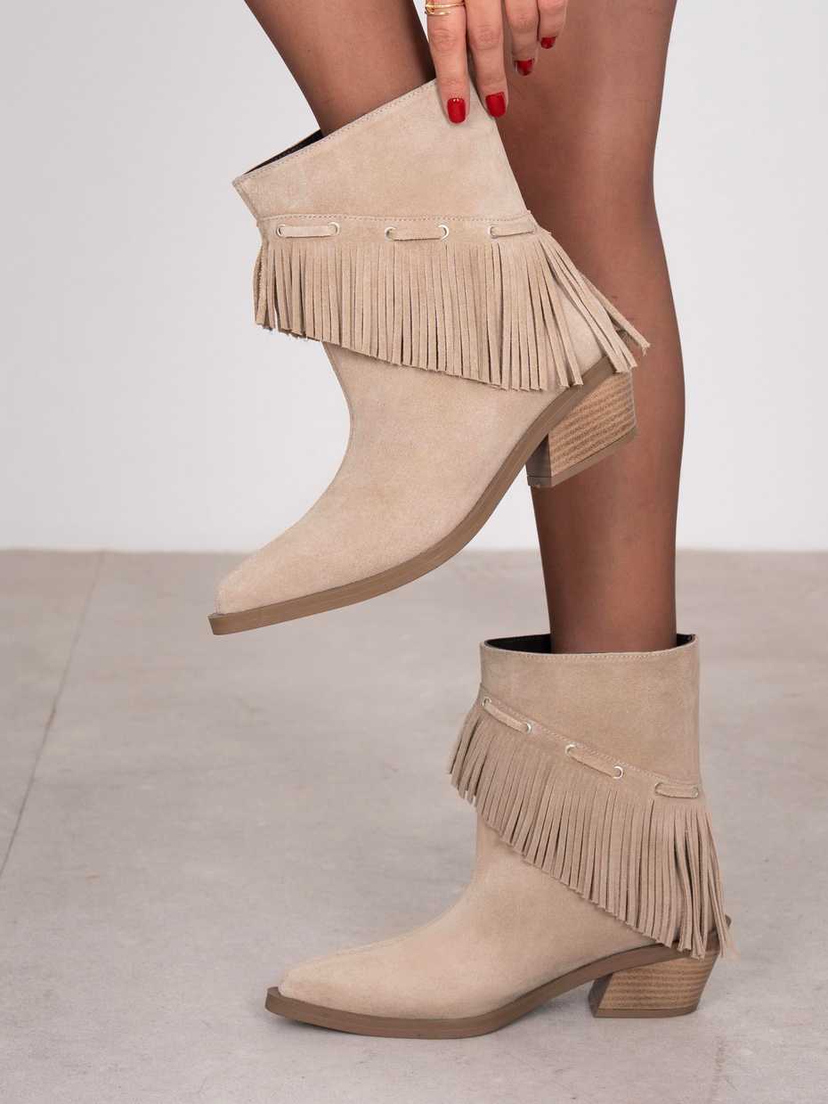 Puchi Bej Süet Hakiki Deri Kadın Bot