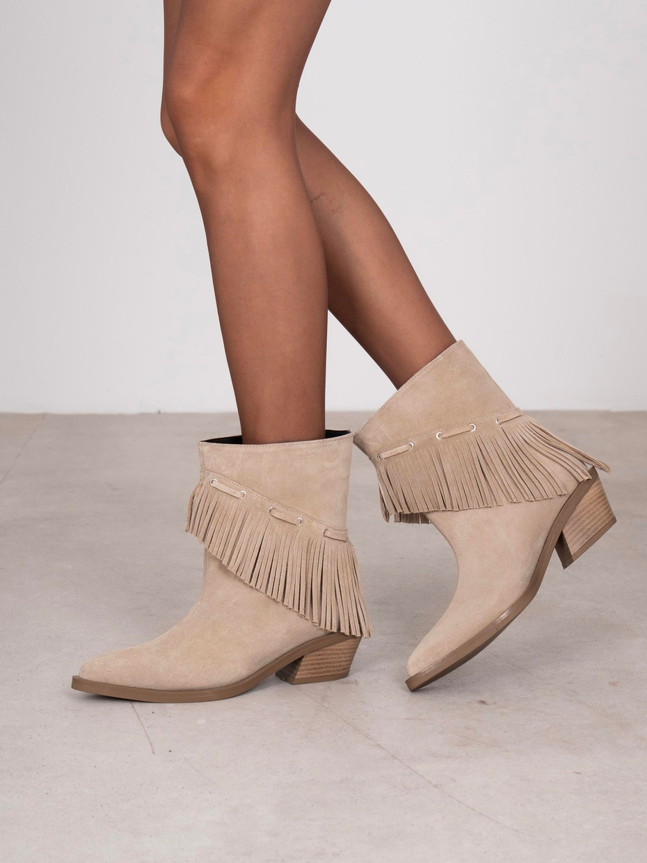 Puchi Bej Süet Hakiki Deri Kadın Bot