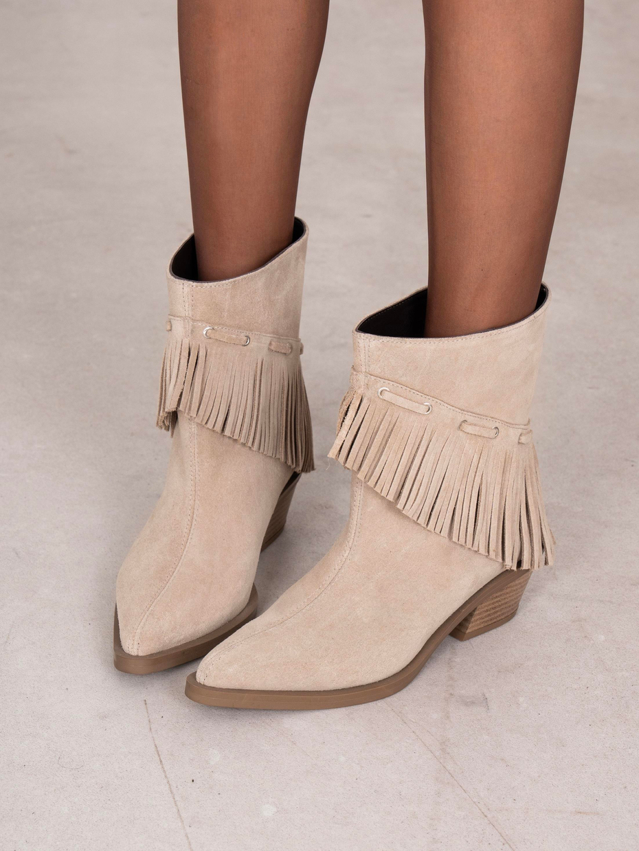 Puchi Bej Süet Hakiki Deri Kadın Bot