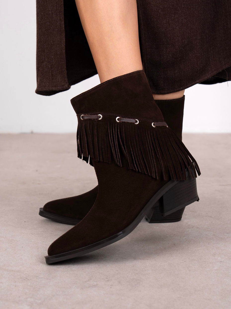 Puchi Kahve Süet Hakiki Deri Kadın Bot