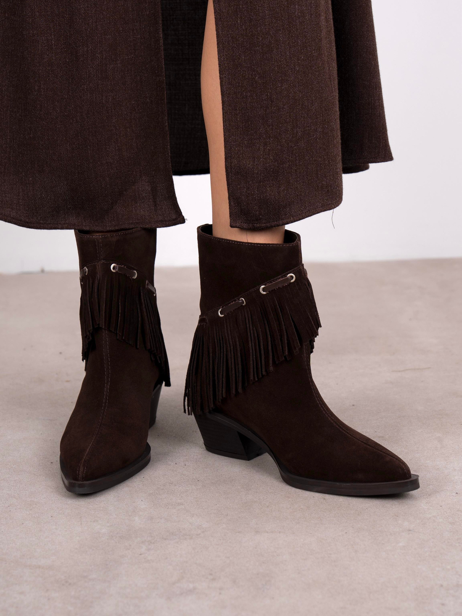 Puchi Kahve Süet Hakiki Deri Kadın Bot