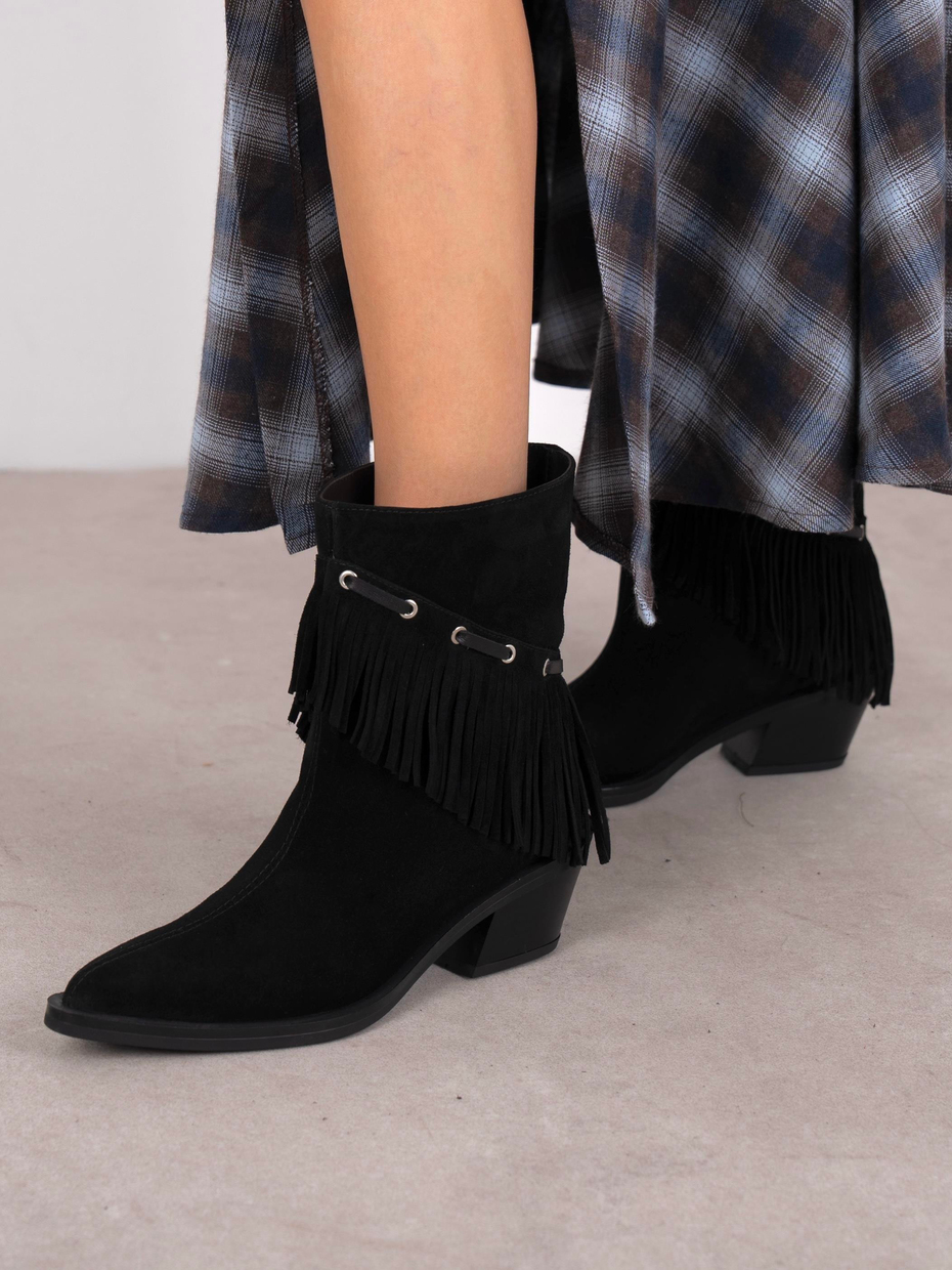 Puchi Siyah Süet Hakiki Deri Kadın Bot