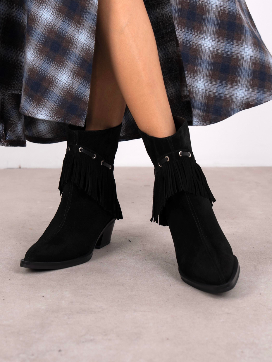 Puchi Siyah Süet Hakiki Deri Kadın Bot