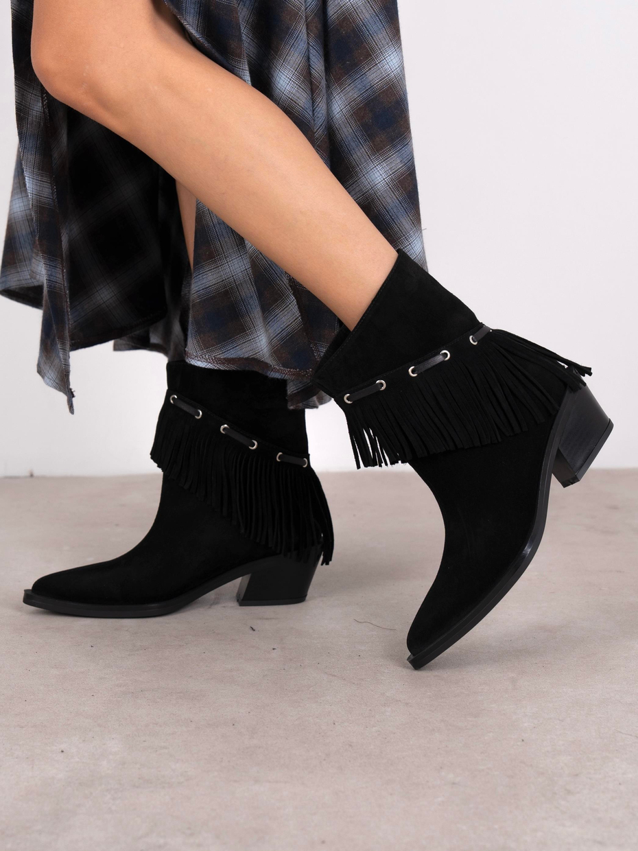 Puchi Siyah Süet Hakiki Deri Kadın Bot