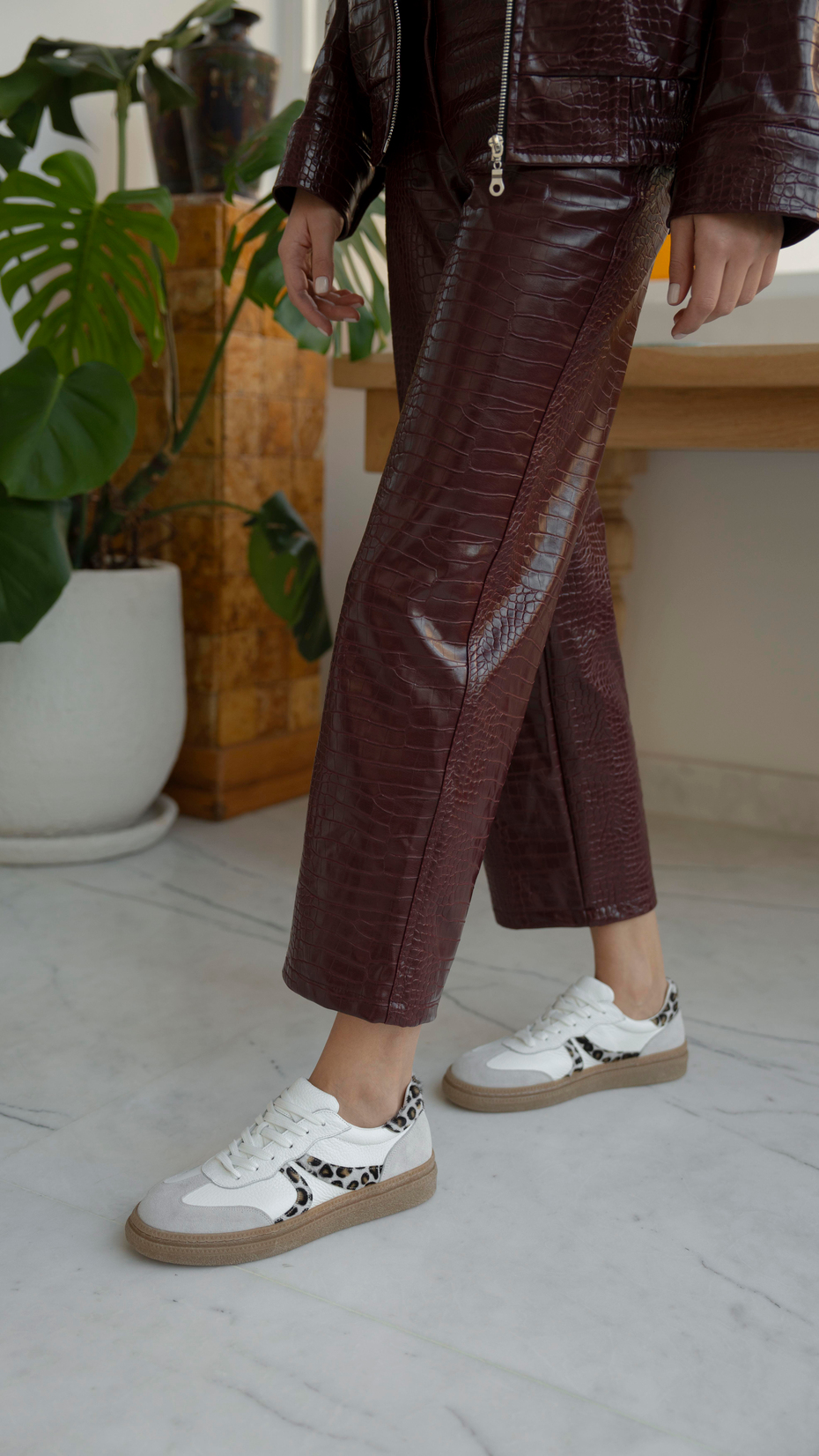 Rayo Beyaz-Leopar   Hakiki Deri   Spor Ayakkabı