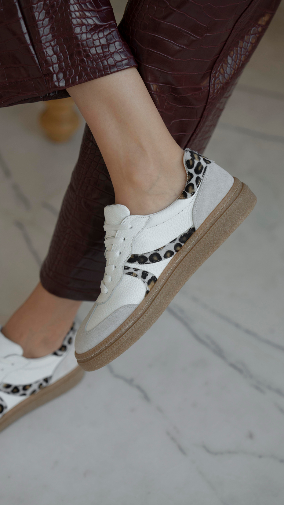 Rayo Beyaz-Leopar   Hakiki Deri   Spor Ayakkabı