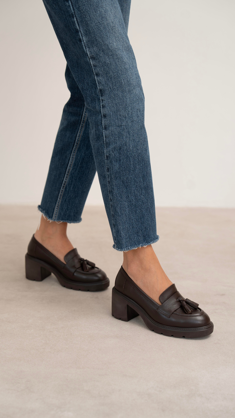 Rilsa Kahve Hakiki Deri Kadın Makosen Ayakkabı