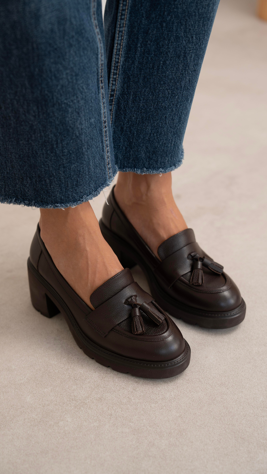 Rilsa Kahve Hakiki Deri Kadın Makosen Ayakkabı