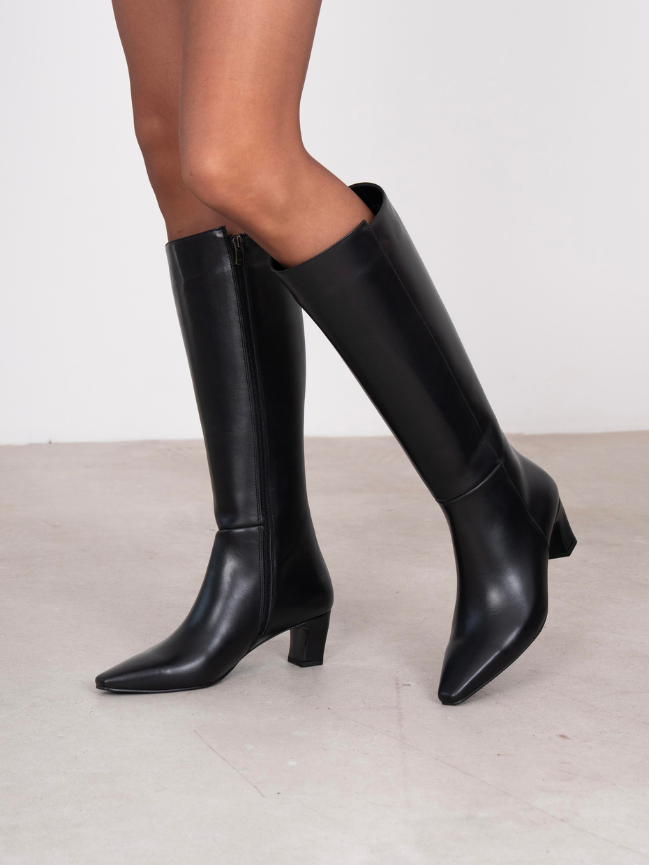 Romy Siyah Hakiki Deri Kadın Çizme
