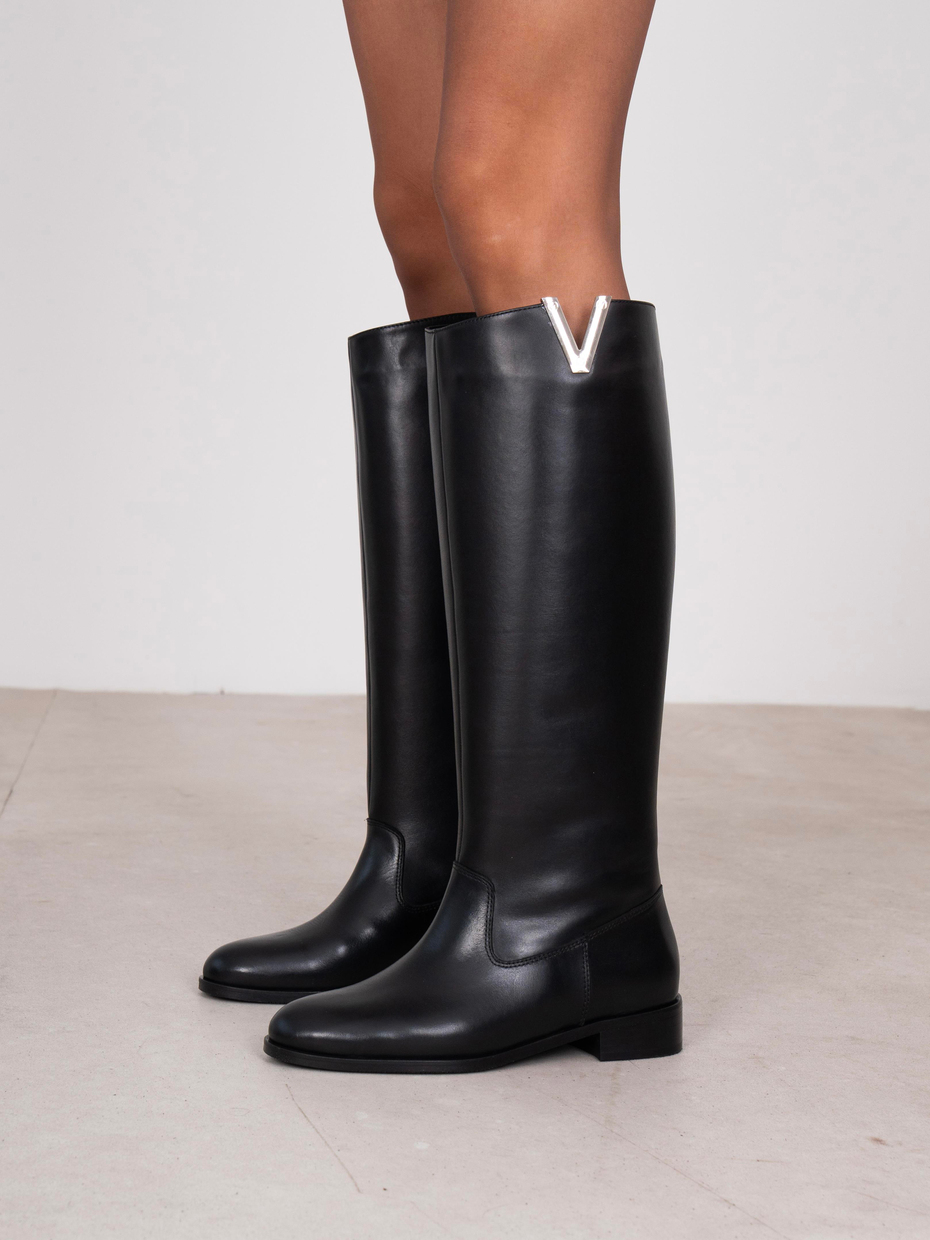 Rosa Siyah Hakiki Deri Kadın XL Çizme