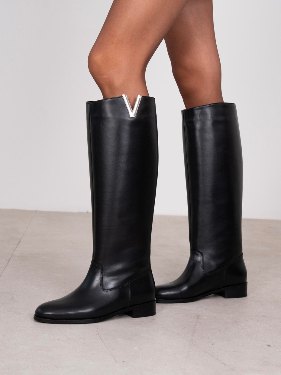 Rosa Siyah Hakiki Deri Kadın XL Çizme