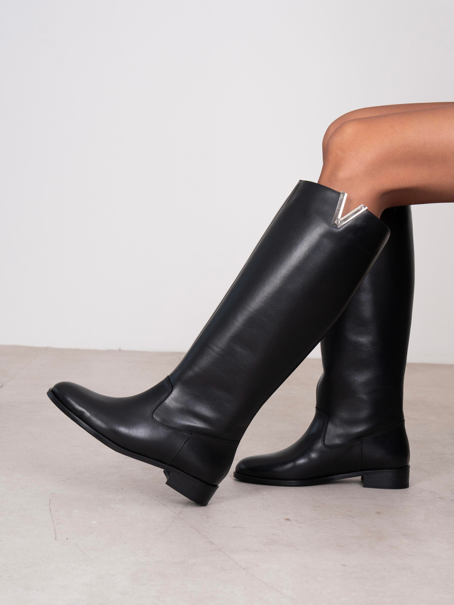 Rosa Siyah Hakiki Deri Kadın XL Çizme