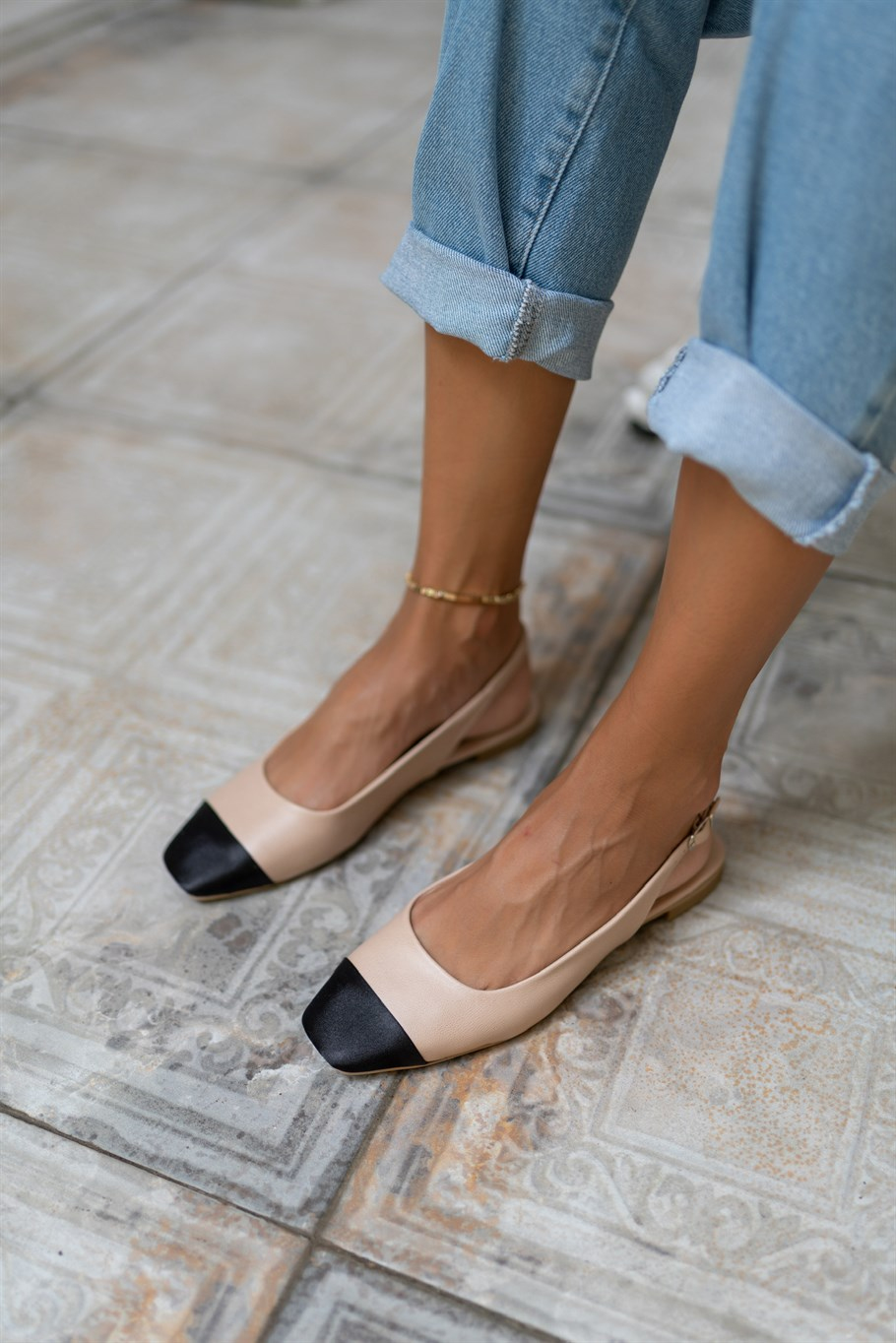 Ruffle Nude-Siyah   Saten   Babet