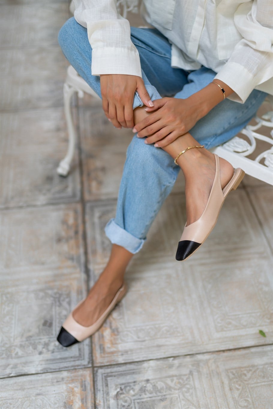 Ruffle Nude-Siyah   Saten   Babet