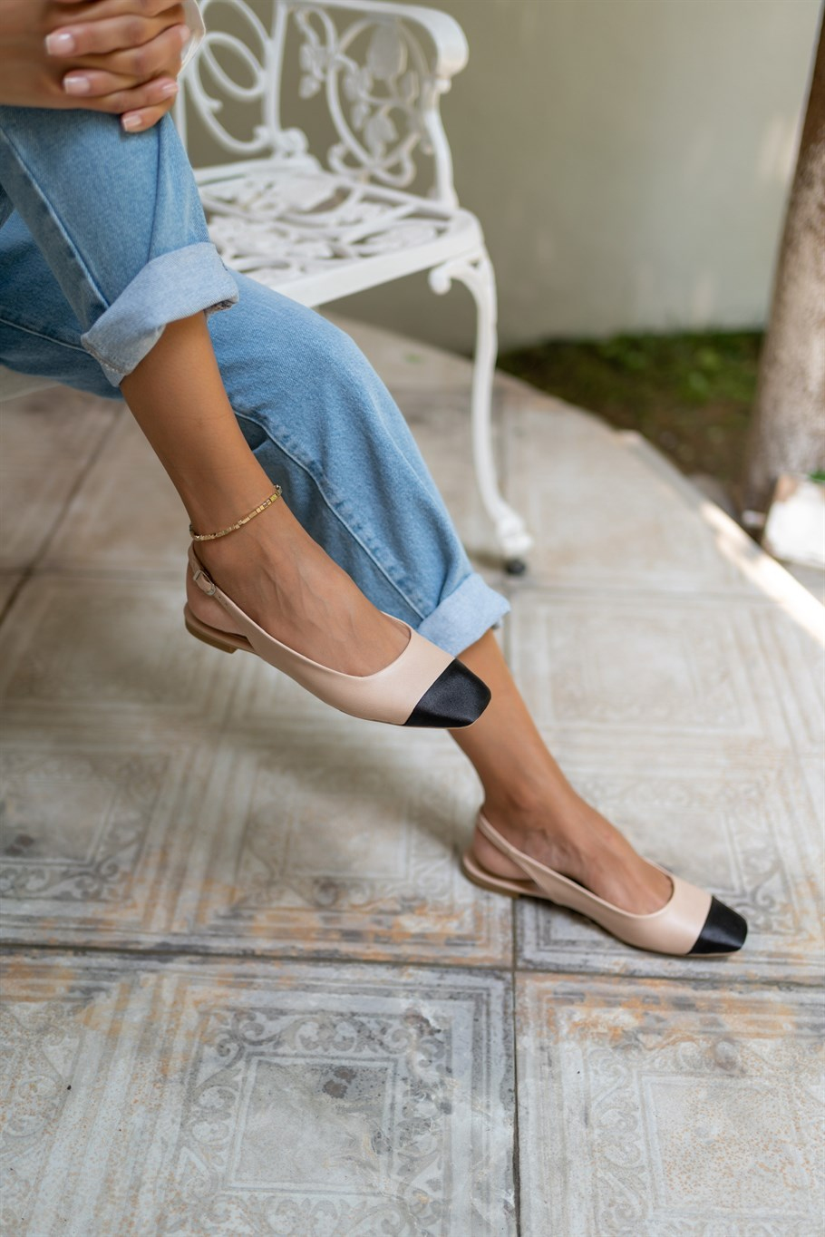 Ruffle Nude-Siyah   Saten   Babet
