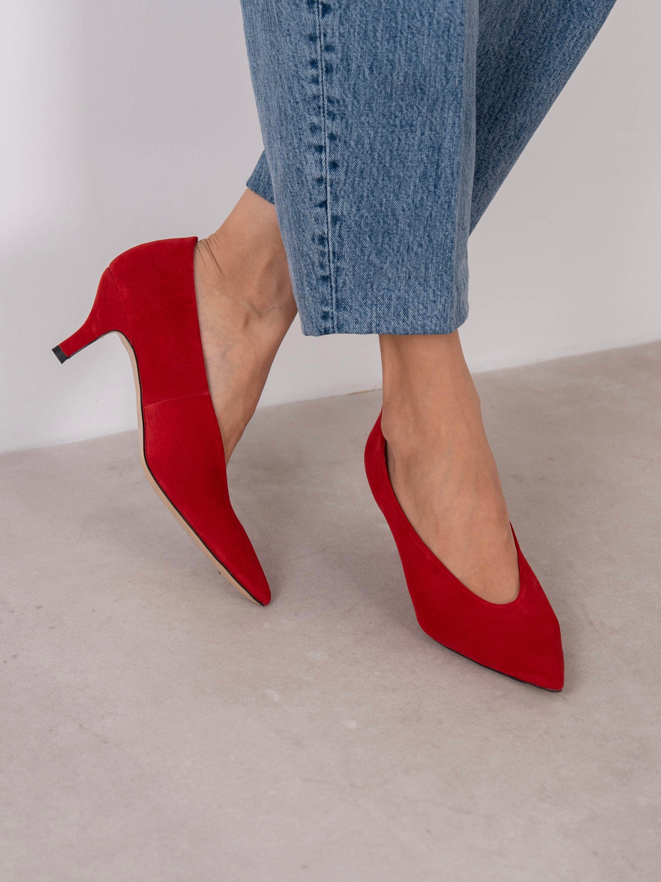 Seth Kırmızı Süet Hakiki Deri Kadın Stiletto