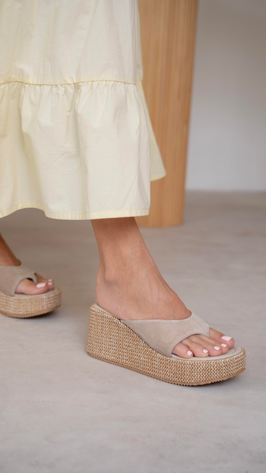 Siena Bej Süet   Hakiki Süet Kadın   Terlik