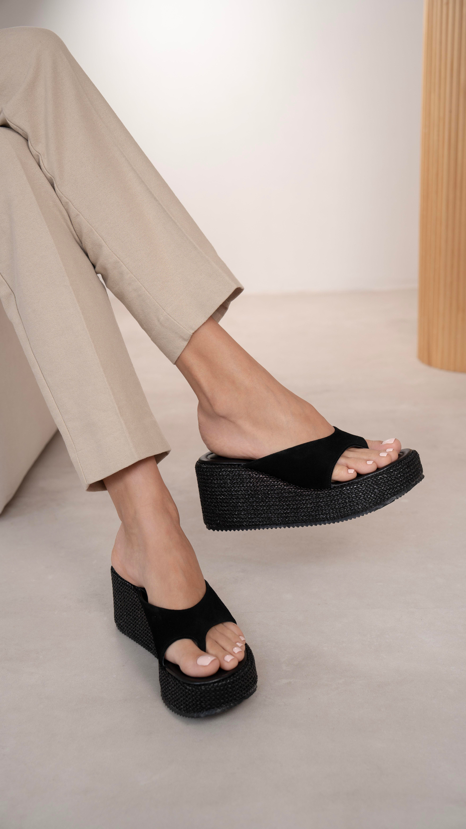 Siena Siyah Süet   Hakiki Süet Kadın   Terlik