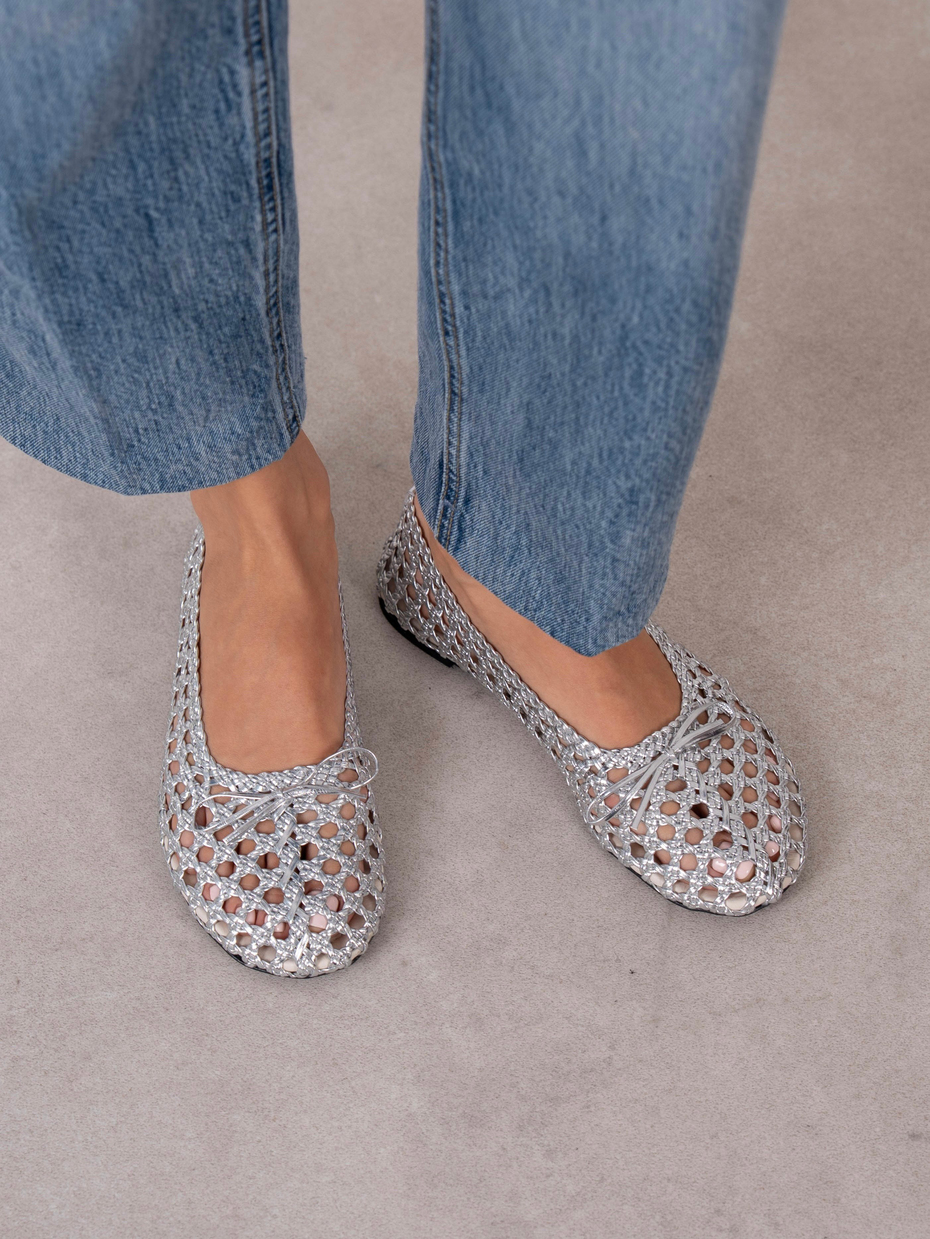 Sleja Lame Hakiki Deri Kadın Örgü Babet