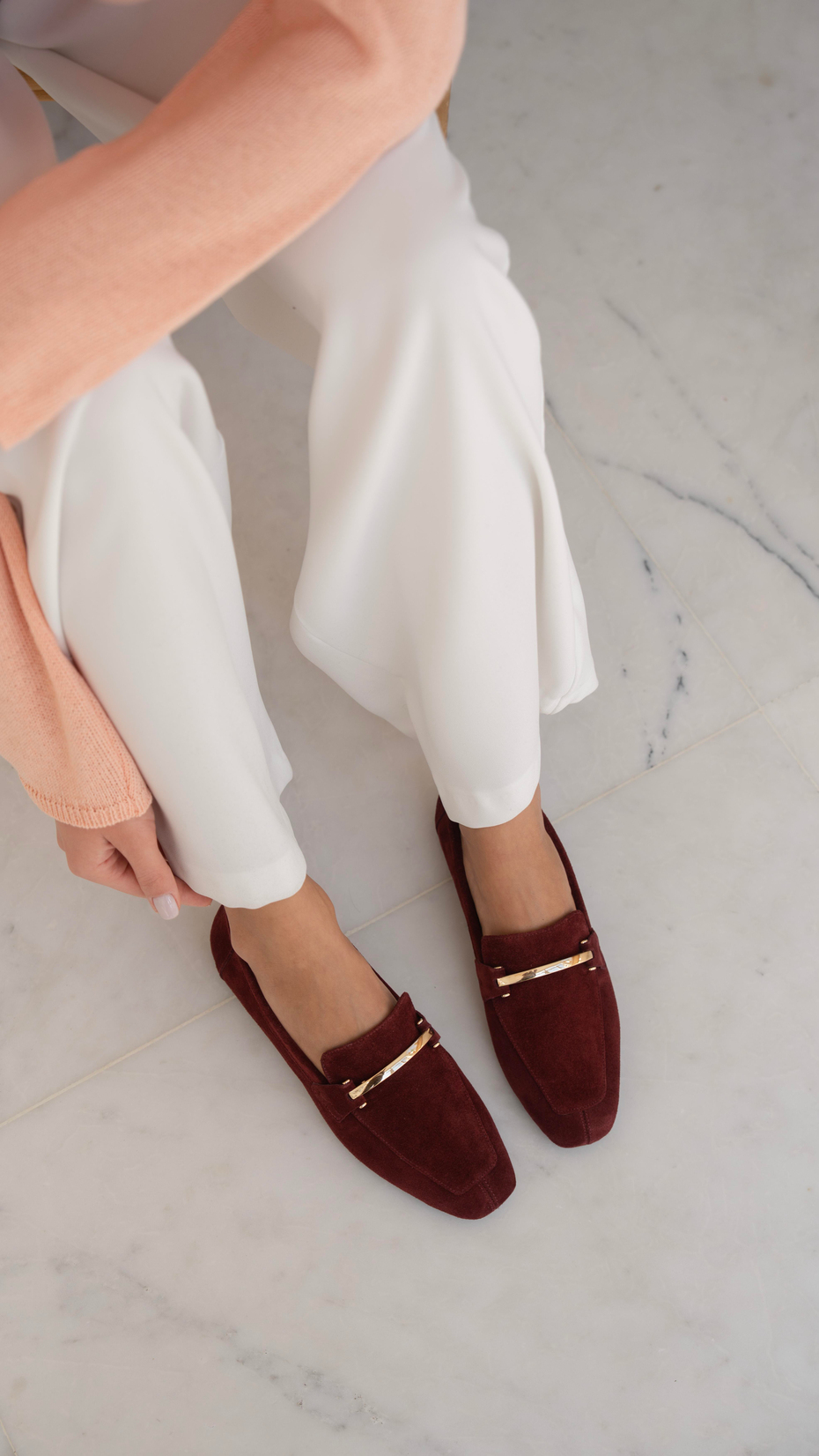 Tabata Bordo Süet   Hakiki Deri   Babet