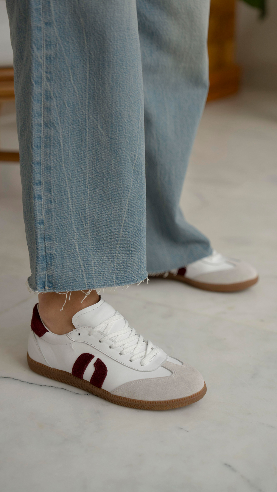 Tolisso Beyaz-Bordo   Hakiki Deri   Spor Ayakkabı