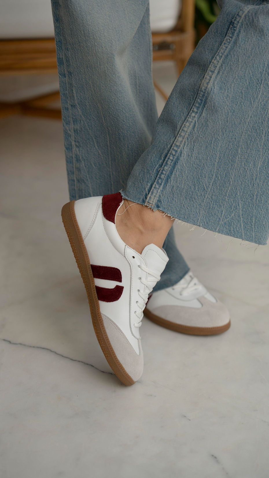 Tolisso Beyaz-Bordo   Hakiki Deri   Spor Ayakkabı