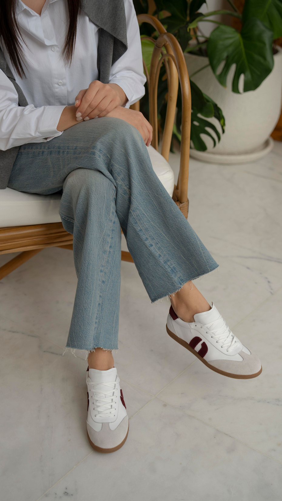 Tolisso Beyaz-Bordo   Hakiki Deri   Spor Ayakkabı