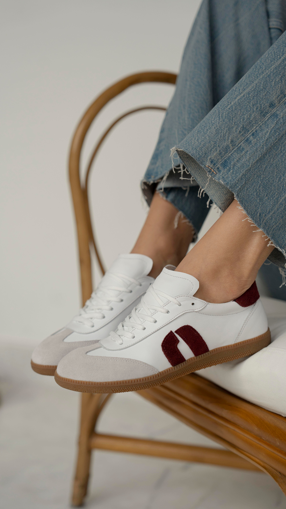 Tolisso Beyaz-Bordo   Hakiki Deri   Spor Ayakkabı