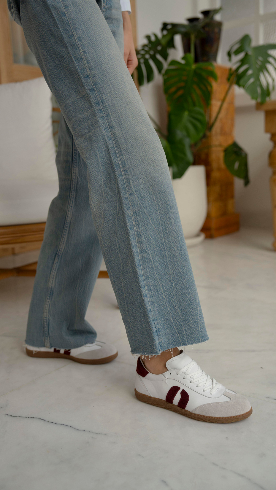 Tolisso Beyaz-Bordo   Hakiki Deri   Spor Ayakkabı