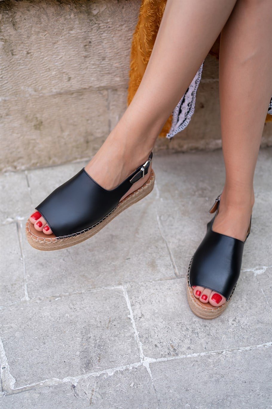 Wanna Siyah Deri   Espadril