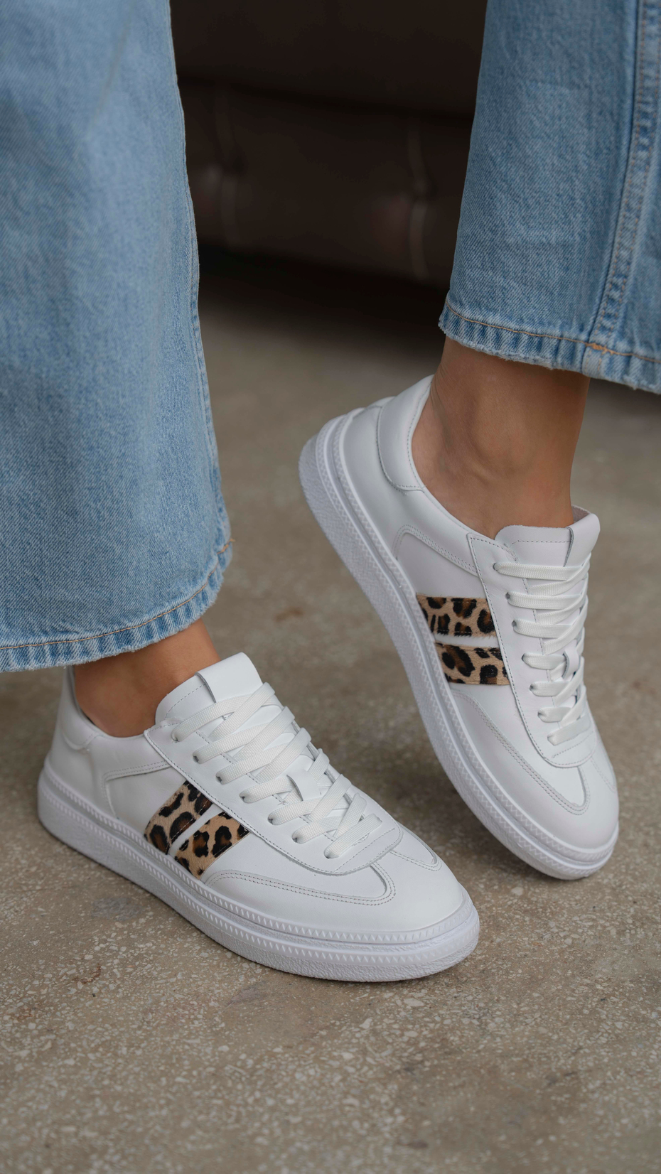 Wear Beyaz-Leopar   Hakiki Deri   Spor Ayakkabı