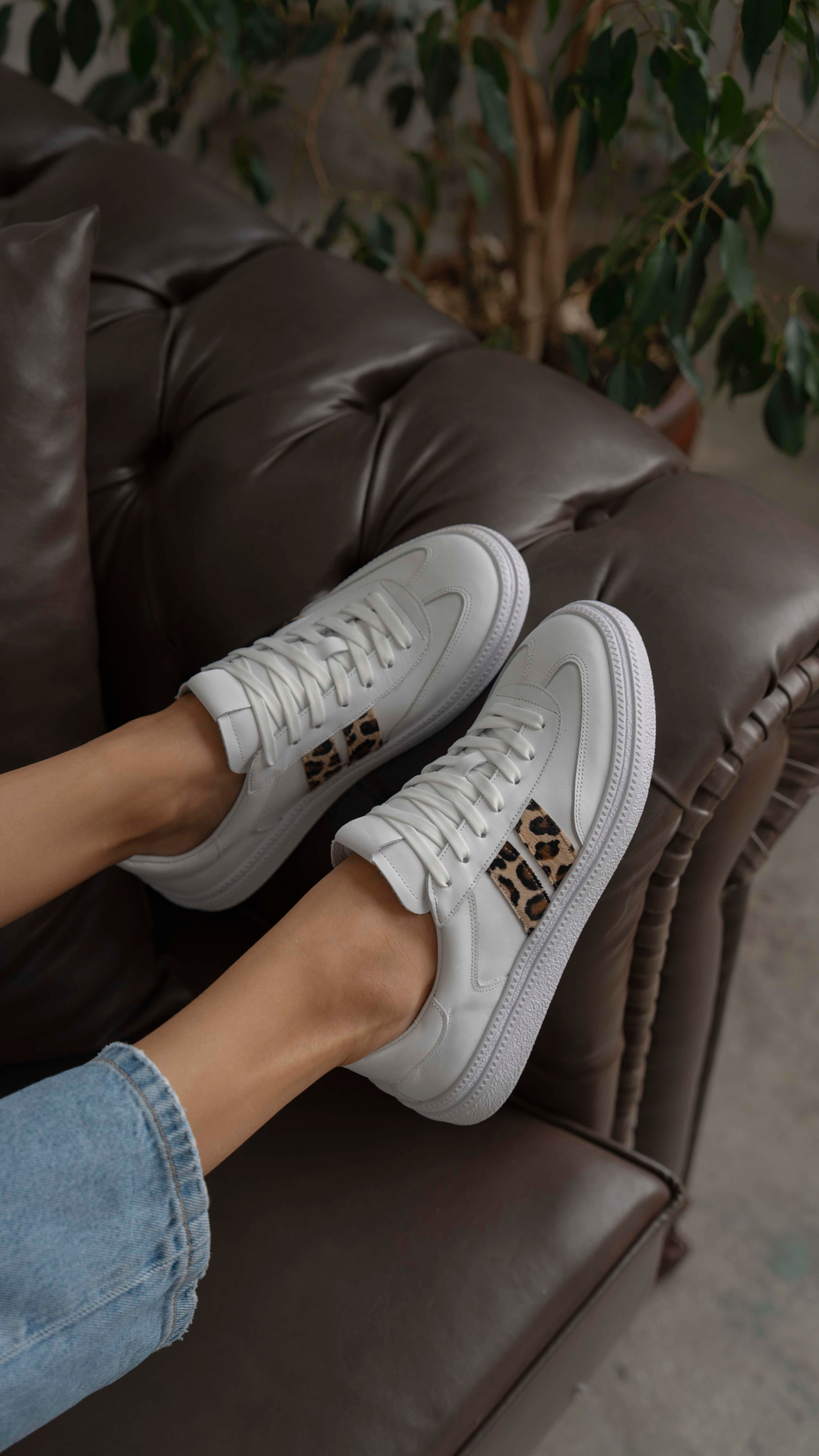 Wear Beyaz-Leopar   Hakiki Deri   Spor Ayakkabı