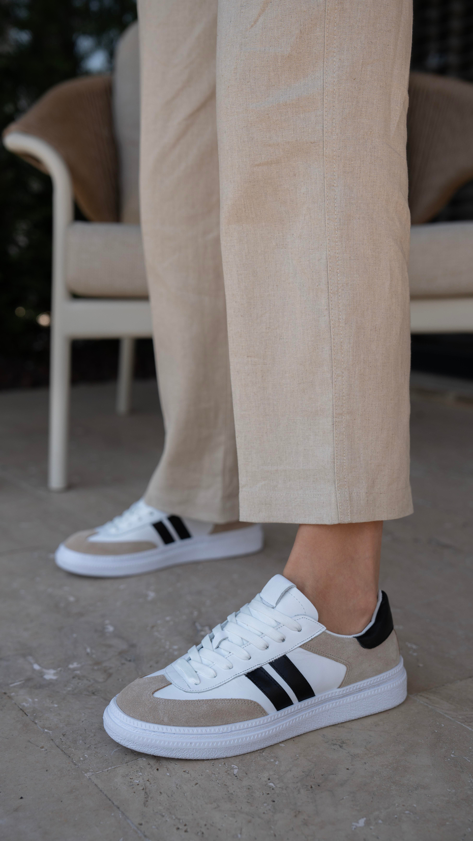 Wear Beyaz-Siyah   Hakiki Deri   Spor Ayakkabı