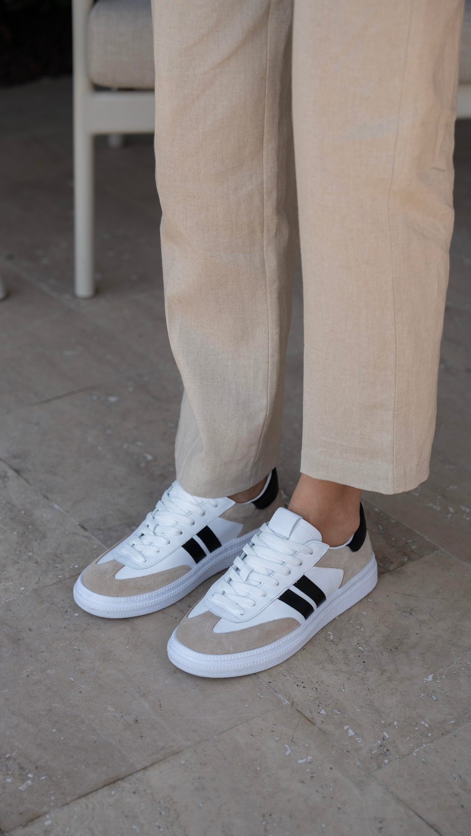 Wear Beyaz-Siyah   Hakiki Deri   Spor Ayakkabı