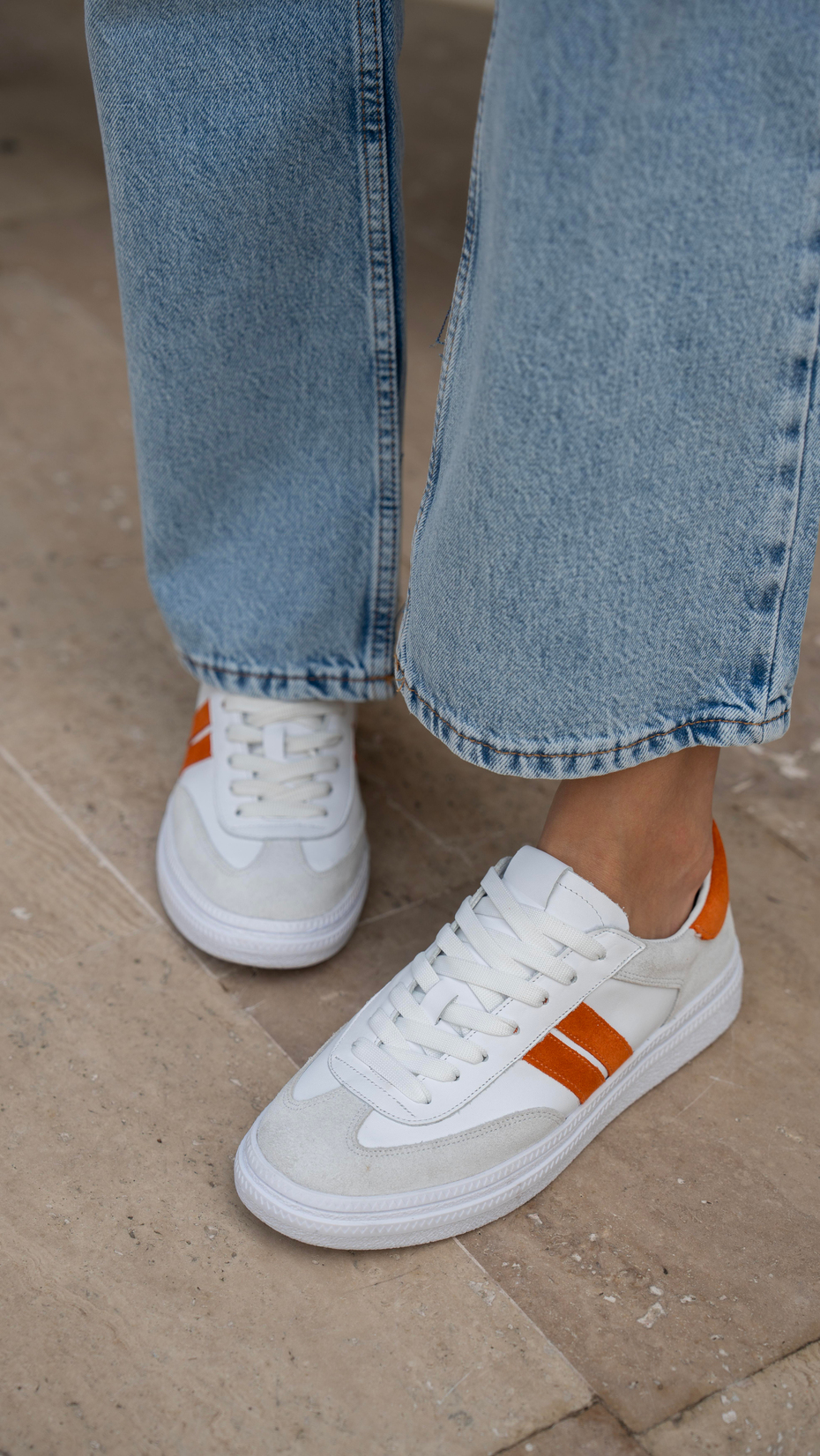 Wear Beyaz-Turuncu   Hakiki Deri   Spor Ayakkabı