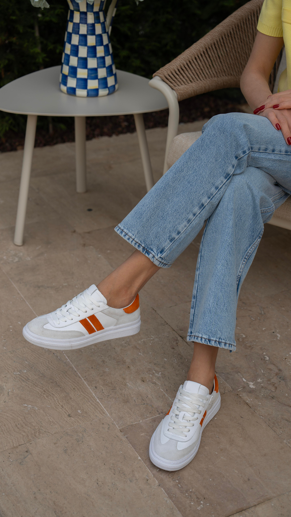 Wear Beyaz-Turuncu   Hakiki Deri   Spor Ayakkabı