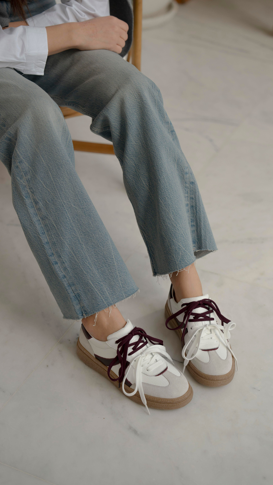 Wendel Beyaz-Bordo   Hakiki Deri   Spor Ayakkabı