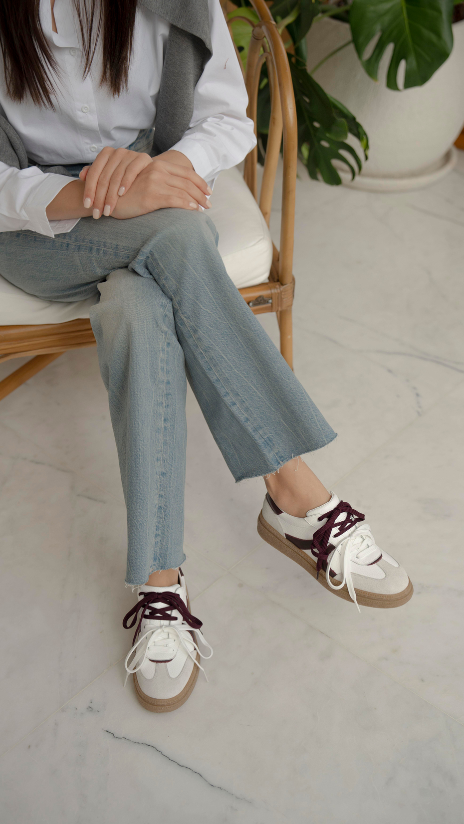 Wendel Beyaz-Bordo   Hakiki Deri   Spor Ayakkabı