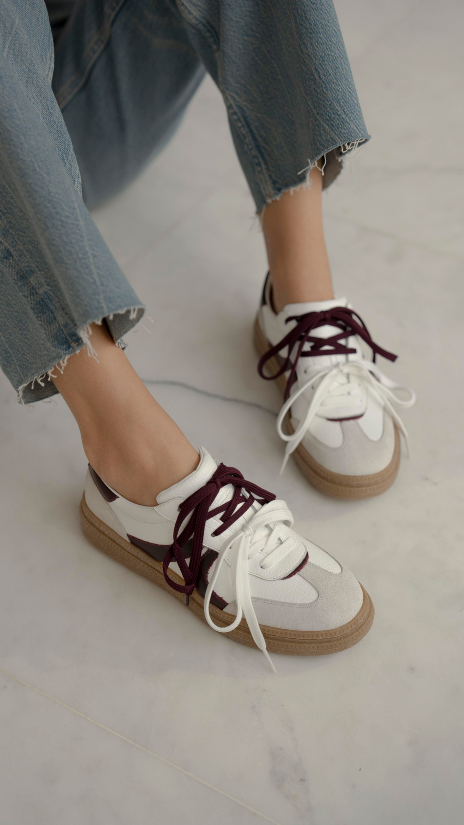 Wendel Beyaz-Bordo   Hakiki Deri   Spor Ayakkabı