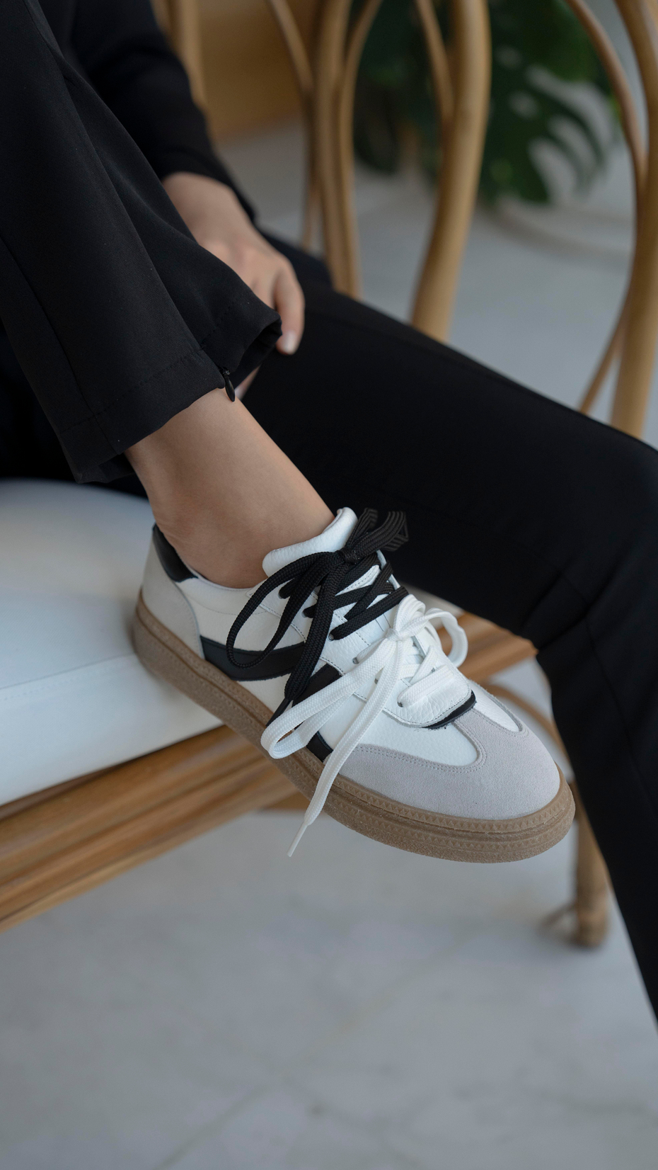 Wendel Beyaz-Siyah   Hakiki Deri   Spor Ayakkabı