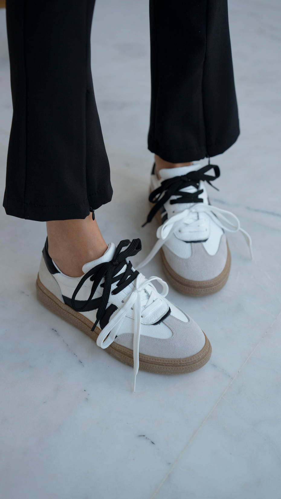 Wendel Beyaz-Siyah   Hakiki Deri   Spor Ayakkabı