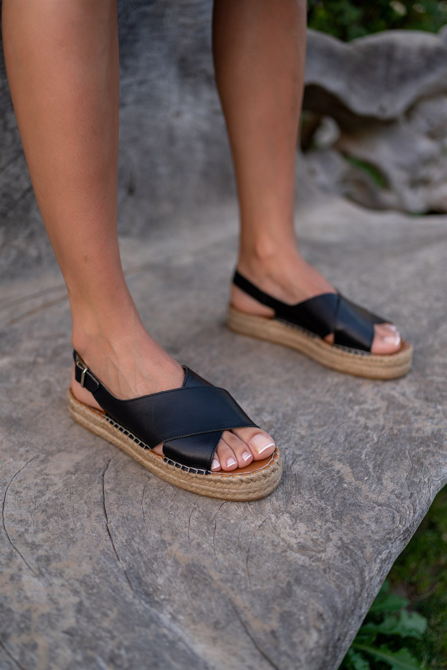 Wild Siyah Deri   Espadril