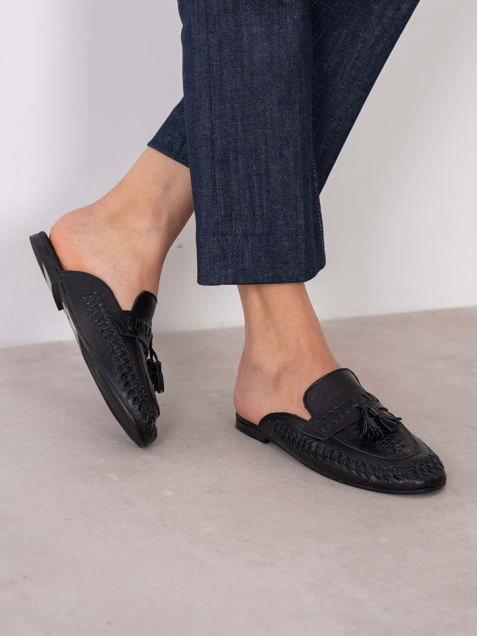 Wulf Siyah Hakiki Deri Kadın Terlik