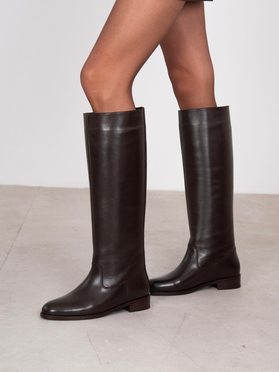 Yulissa Kahve Hakiki Deri Kadın Çizme