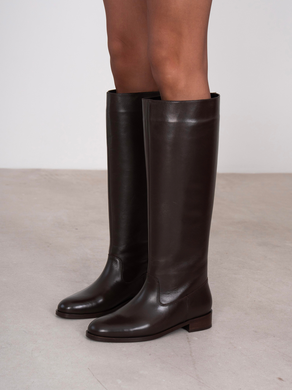 Yulissa Kahve Hakiki Deri Kadın Çizme