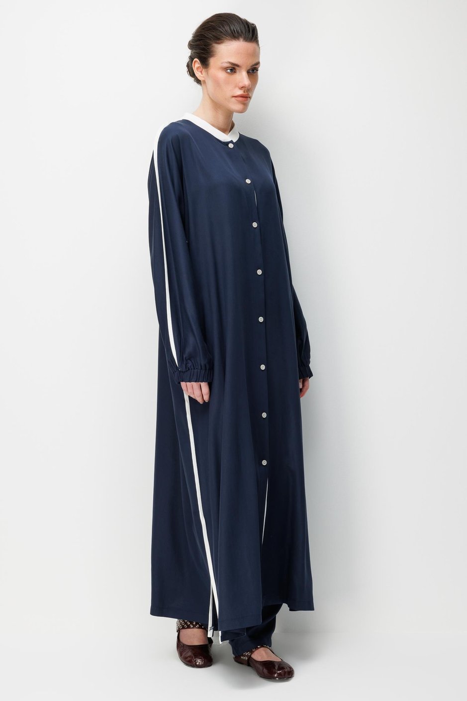 %100 Doğal LyoCELL Dökümlü Soft Hissiyat  Spor Bant Detaylı Maxi Tunik Ferace-Laci